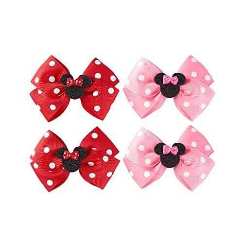Baby Girls Mouse Ears Hair Bow Clips 4pc Birthday Party Cartoon Hair Accessories 4 Inch Polka Dot