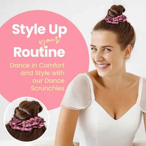 Pink Dance Scrunchie, Girls Hair Accessory with Dancer Silhouette Design, Durable Ballet Elastic Hair Tie, Gift for Recitals & Ballerinas