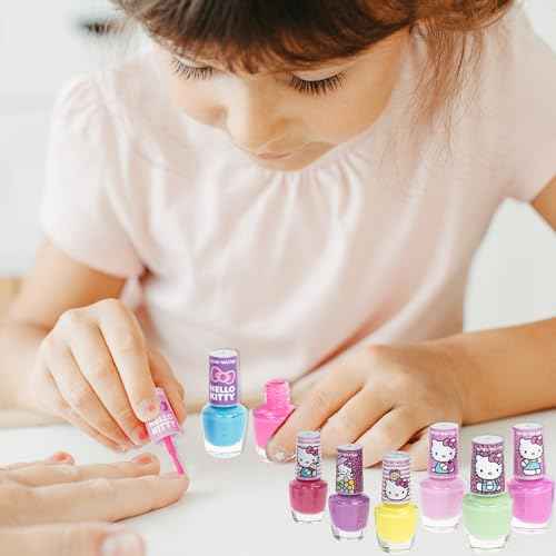Townley Girl Hello Kitty 8 Pack Nail Polish,Water-Based, Non-Toxic, Peel-Off Set Girls Kids Ages 3+, Perfect for Parties, Sleepovers & Makeovers