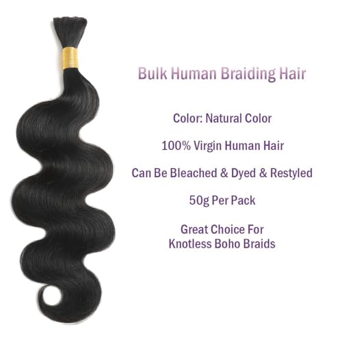 Caijuxing Human Braiding Hair 1 Bundle 100g Body Wave Bulk Human Hair for Braiding No Weft 12A Brazilian Virgin Curly Human Hair Extensions for Boho Braids 100% Remy Human Hair Extensions (26 Inch)