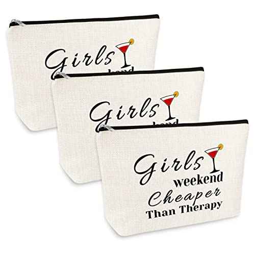 Girls Weekend Gift 3 Pcs Travel Makeup Bag Friendship Trip Gift for Her Best Friends Bestie Sister Cosmetic Bags Christmas Birthday Graduation Present for Women Girls Travel Zipper Toiletries Pouch