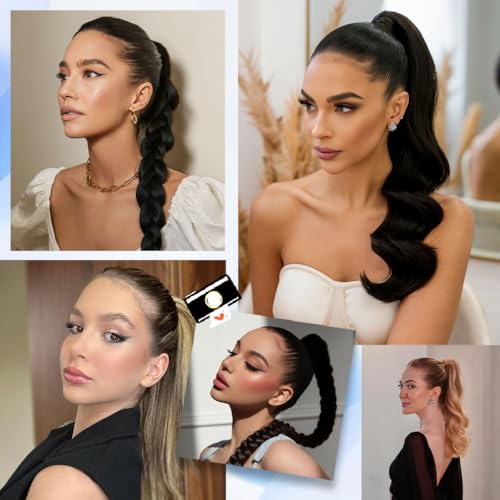 Winsky 20" Human Hair Ponytail Extension Wrap Around -Dark Brown Color Straight Pony Tail Real 100% Real Remy Hair Extensions for Women (20 Inch #Dark Brown, 90gram)
