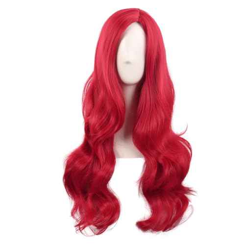 MapofBeauty 28 Inch/70 cm Cosplay Long Wavy Curly Synthetic fiber Anime Fashion Party Hair Wig (Bright Red)