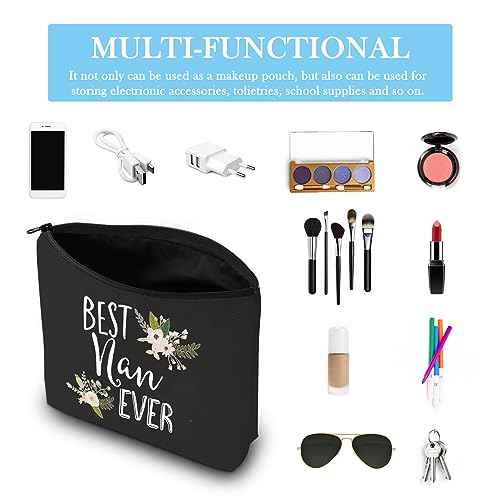 Nan Gift for Grandma Makeup Bag Mother's Day Gifts Grandmother Birthday Gifts Best Nan Ever Cosmetic Bag Travel bag (Best Nan Ever Black)
