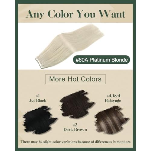 Ugeat Blonde Tape in Hair Extensions Platinum Blonde Tape in Human Hair Extensions Invisible Seamless Straight Long Real Natural Human Hair for Halloween 20Inch 20Pcs 50G