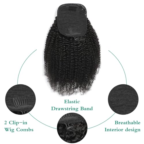 Afro Kinky Curly Drawstring Ponytail 4C for Black Women Human Hair Drawstring Ponytail Extension Natural Black 24Inch
