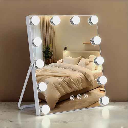 ZBOCAI Lighted Makeup Mirror, Hollywood Vanity Mirror with Lights, Makeup Mirror with Lights for Desk, 3 Color Modes and 12 Dimmable Bulbs, Smart Touch Control