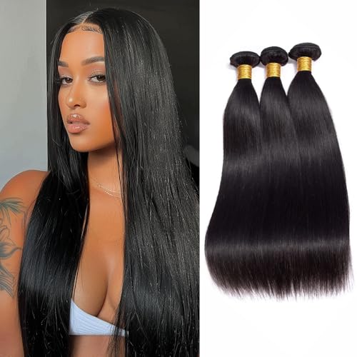 Human Hair Bundles 20 22 24 Inch Straight Bundles Human Hair Natural Color Human Hair Bundles Double Weft Extension 300g