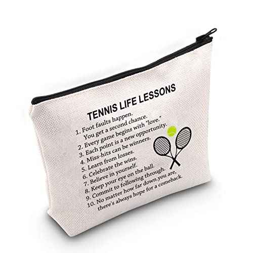 G2TUP Tennis Gift Tennis Life Lesson Makeup Bag Tennis Player Cosmetic Bag Tennis Lover Gift Tennis Team Gift Zipper Travel Pouch (Tennis Life Lesson White Bag)