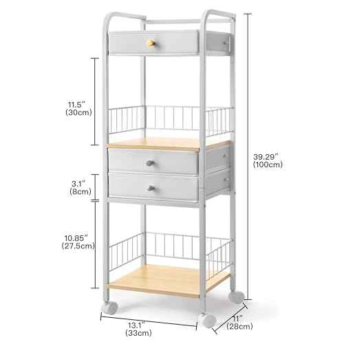 HBlife Floor Makeup Organizer Storage Cart, Make Up Organizers with Drawers, Vanity Cosmetics Display Cases Holder for Skincare Nail Polish Perfume, Bathroom Organizer Shelf with Wheels
