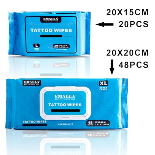 Emalla Tattoo Wipes, Large 100pcs All in One Premium Tattoo Care Wipes to Clean Skin and Tattoo Aftercare Tattoo Supplies (5 Pack)