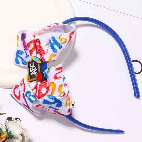 Back to School Hair Bows Clips Pencil Headband Yellow Headband Blackboard Headbands For Girls Hair Bow Clips Head Boppers No Slip Headdress School Hair Bands Gifts 1PCS