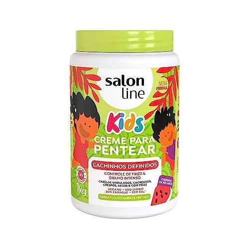 KPOCUN Salon Line, Creme de Pentear Infantil, Cachinhos Definidos, Controle de Frizz e Brilho Intenso, Vegano - Cabelos Ondulados, Cacheados e Crespos, 1 Kg