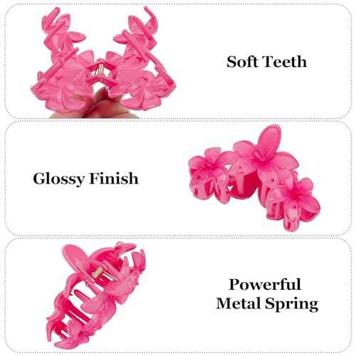 Flower Hair Claw Clips - 4PCS Glossy Hawaiian Clips for Thick and Thin Hair, Non-Slip Strong Hold Hair Accessories for Women and Girls