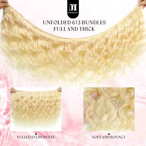 DMKEEP 613 Bundles Human Hair 20 Inch - 12A Blonde Body Wave Bundles 100% Unprocessed Brazilian Virgin Hair Single Bundle 100g Quick Weave Real Human Hair Extensions