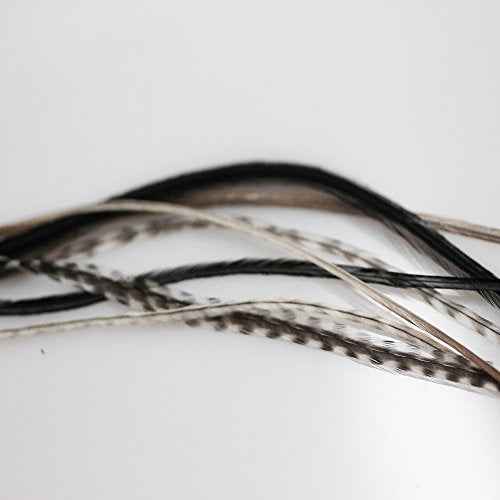 Feather Hair Extension ? Salt & Pepper Remix, Grey, Black, and White Feathers, All Bonded Together at the Tip, Ranging From 7 to 10 Inches in Length, With a Total of 7 Feathers