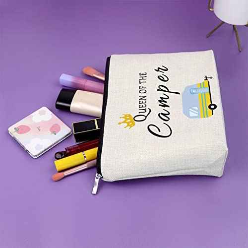 Sazuwu Happy Camper Gift Makeup Bags Camping Lover Gifts for Women Friend Cosmetic Bag Family Vacation Gift Ideas Mother's Day Gift Cute Motorhome Outdoor Gifts Birthday Christmas Gifts Travel Bag