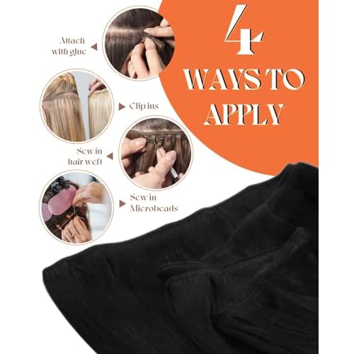 Sunny Hair 22 inch Sew in Hair Extensions Real Human Hair Jet Black Sew in Hair Extensions Long Hair Black Real Human Hair Extensions Weft Black Human Hair Weft Extensions for Women 100g