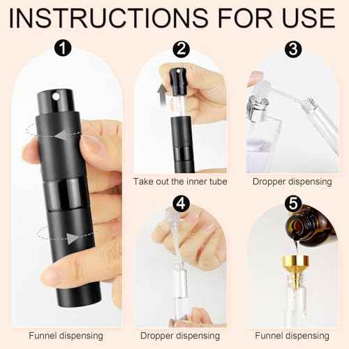 8ML Travel Perfume Atomizer 4 Pack - Refillable Leak Proof Spray Bottles for Fragrance & Essential Oils, Portable Mini Sprayer Set, Christmas Gift (Matte Black)