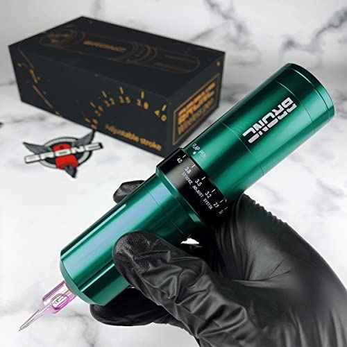 BRONC Max V12 Wireless Tattoo Machine Rotary Pen Coreless Motor 2,100mAh Battery Power (Adjustable 2.5 ¢¦ 4.0mm Stroke) Green