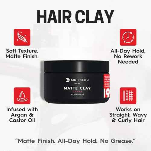 Hair Clay for Men ? Matte Finish | Medium Hold, Adds Volume & Texture | Clean Ingredients, Non-Greasy & Easy to Wash Out | Barber-Grade Men¡¯s Styling Clay | Made in the USA ? 2oz