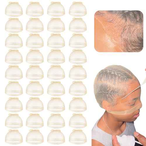 Sheer HD Wig Caps for Lace Front Wig, 36 Pieces Non Slip Bald Stocking Caps for Women, Wig Accessories for Women, Beige