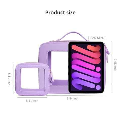 Clear Makeup Bags TSA Approved Toiletry Bag with Handle Large Opening, Clear Toiletry Bags for Carry-on Traveling Travel Car Essentials Orangizer Storage, Leather Cosmetic Bag (Purple, Mini&Large)