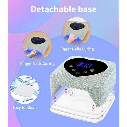 Cordless UV Nail Lamp for Gel Nails 72W, Rechargeable Diamond LED Nail Dryer with 5 Timer Setting, Touch Control & Auto Sensor, Fast Nail Light Curing Lamp for Salon & Home