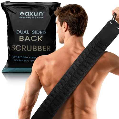 Back Scrubber with Handles for Shower, 40 Inches Dual-Sided Back Washer with Exfoliating Texture and Loofah for Men, Women and Elderly, Bath Back Exfoliator Body Cleaner for Deep Cleansing