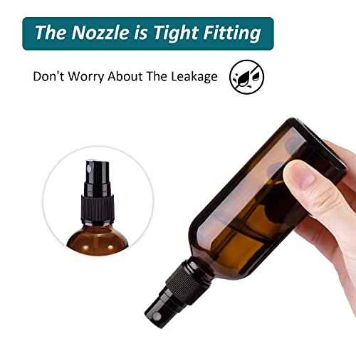 4 oz Amber Glass Spray Bottles for Essential Oils, Small Empty Fine Mist Spray Bottle,2 Pack with Funnel Dropper