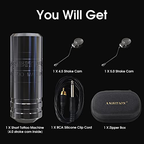 Ambition Torped 32mm Rotary Tattoo Machine Short Pen with Brushless Motor Professional Cartridges Tattoo Gun with RCA Cord for Tattoo Artists