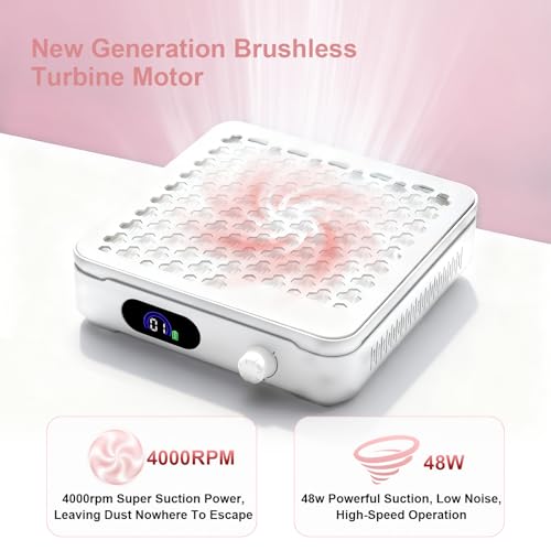 Nail Dust Collector with 10 Speed Settings, Powerful Suction Nail Vacuum, Nail Fan Dust Collector for Beginner, Dust Collector Nail Tech for Acrylic Nail Polishing Manicure Salon Home (White)