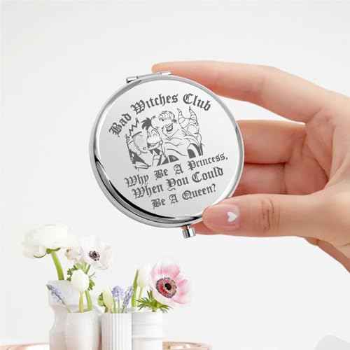 KEYCHIN Villains Club Pocket Mirror Evil Queen Fans Gifts Bad Witches Club When Be A Princess When You Could Be A Queen Compact Makeup Mirror (Bad Witches-S)