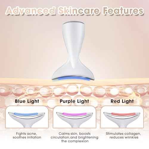 Face & Neck Massager | White LED Red-Light-Therapy-for-Face and Neck, Red Light Therapy Wand, 3 Color Led Massager for Skin Care