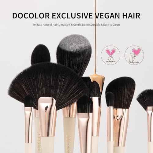 Docolor Makeup Brushes Set Professional 30Pcs Makeup Brushes Premium Synthetic Powder Kabuki Foundation Contour Blush Concealer Eye Shadow Blending Eyeliner Crease Eyebrow Make Up Brush Kit - Beige