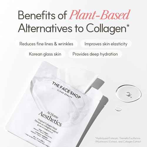THE FACE SHOP Original Vegan Collagen Face Mask, Korean Glass Skin Essential, Peptide Hydrogel Mask for Firming & Skin Elasticity, Moisturizing, 4EA