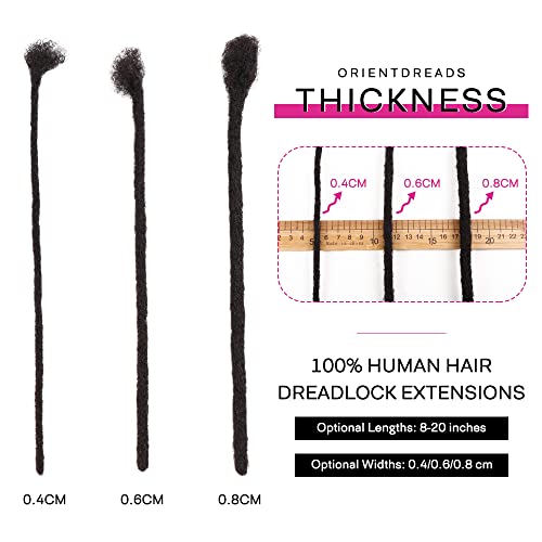 100% Loc Extensions Human Hair, 8Inch 0.8cm 40 Strands Handmade Dreadlock Extensions for Men Women Kids (#Natural Black)