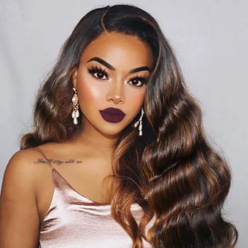 Brown Highlight Body Wave Bundles Human Hair 24 In, 12A Soft and Glossy Blonde Balayage Ombre One Bundles 100% Remy Hair Single Ombre Bundle #1b/30 Piano Color Dark Root