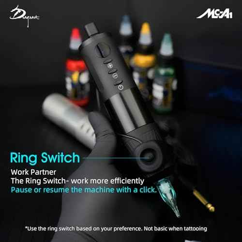 Dragoart MC-A1 Tattoo Pen Rotary Tattoo Machine, Brushless Motor 1450mAh Battery Power Tattoo Pen Machine with Ring Remote Switch Minimal Vibration Tattoo Gun Wireless for Artist & Beginners
