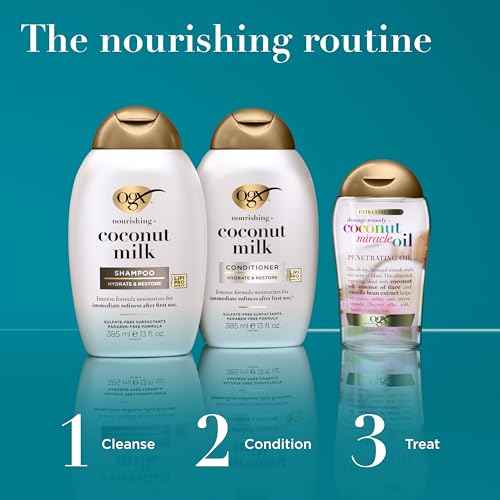 OGX Nourishing + Coconut Milk Moisturizing Shampoo, Hydrating & Restoring Shampoo Moisturizes for Soft Hair After the First Use, Paraben-Free, Sulfate-Free Surfactants, 13 fl. oz