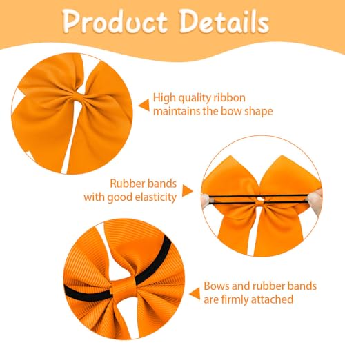 2 PCS Large Orange Hair Bows for Girls - Cheerleading Bows with Large Size for Cheerleaders' Hair