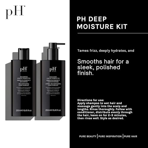 pH PURE HAIR Smoothing Duo - Anti-Frizz Shampoo and Conditioner Set - Sulfate-Free Hydrating Shampoo Conditioner for Dry Hair & Curly Hair - Soft, Healthy, Manageable Locks - 8.45 oz each