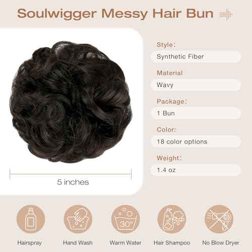 Messy Bun Hair Piece Wavy Curly Scrunchies Fluffy Donut Thick Updo Elegant Chignon Hairpieces for Women Girls, Dark Brown 1.4oz