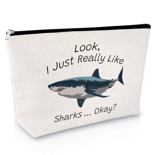 Shark Lover Gift for Women Makeup Bag Shark Themed Gift Animal Lover Gift for Shark Lover Cosmetic Bag Inspirational Gift for Sister Friends Friendship Birthday Graduation Gift Travel Cosmetic Pouch