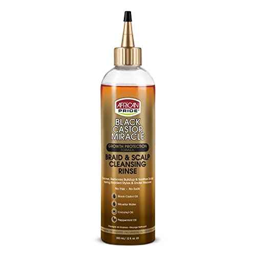 African Pride Black Castor Miracle Braid & Scalp Cleansing Rinse - Removes Hair Build Up & Soothes Scalp, No Frizz, Contains Black Castor Oil, Micellar Water, Coconut Oil, Peppermint Oil, 12 oz