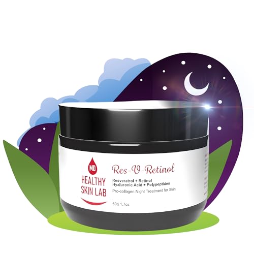Healthy Skin Lab Res-V-Retinol Resveratrol Face Night Cream, Anti-Aging Neck & D?collet? Moisturizer With Retinol, Hyaluronic Acid, Polypeptides, Hydrates & Brightening, 1.7oz