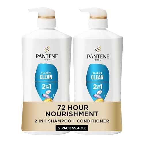 Pantene 2-in-1 Shampoo & Conditioner, Classic Clean - Pro-V Nutrients for Dry, Color-Treated Hair, Healthy Looking Hair Every Wash, Antioxidant-Rich, 27.7 Oz Each, 2-Pack + Rescue Shot (0.5 Oz)