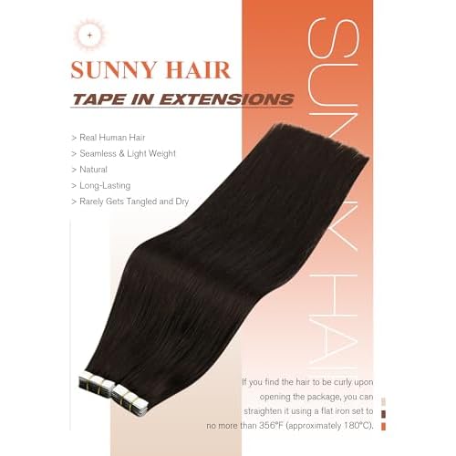 Sunny Hair Tape in Hair Extensions Real Human Hair Invisible Remy Hair Extensions Tape ins for Women Darkest Brown 24 inch 20Pcs 50G
