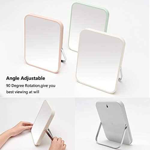 YEAKE Table Desk Vanity Makeup Mirror,8-Inch Portable Folding Mirror with Metal Stand 90¡ÆAdjustable Rotation Tavel Make Up Mirror Hanging Bathroom for Shower Shaving(Gray)