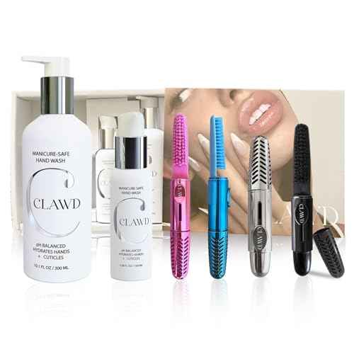 CLAWD Nail Care Kit for Girls and Women, Includes Nail Brush for Cleaning Fingernails, Fingernail Brush, Nail Scrubber Brush, Hand Wash 100ml & 300ml, Black, Blue, Silver, Pink Brushes | Set of 6